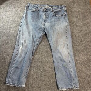 Levis 505 Jeans Mens 33x27 Blue Light Wash Distressed Straight Denim Pants